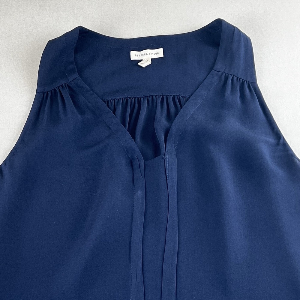 Rebecca Taylor 100% Silk Top Womens Sz 6 Navy Short Sleeve Formal Business